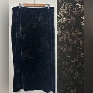 VTG Women’s XL Black Velvet Pull On Maxi Witchy Whimsigoth Floral Skirt George